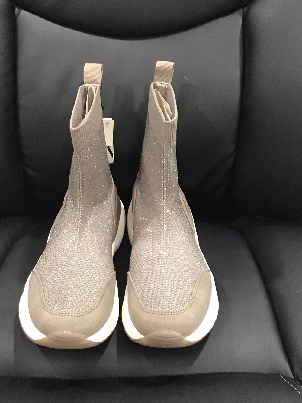 🆕 Zara Beige Taupe Knit Slip-On Sneaker Boots with Sparkle